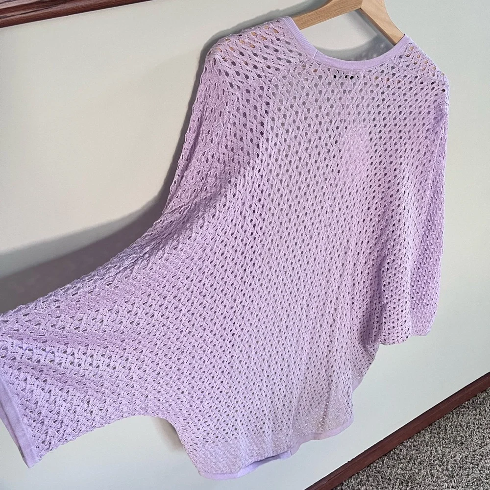 Grace Karin Lilac Crochet Cardigan Open Knit Lightweight Cover Up‎ Long Sleeve